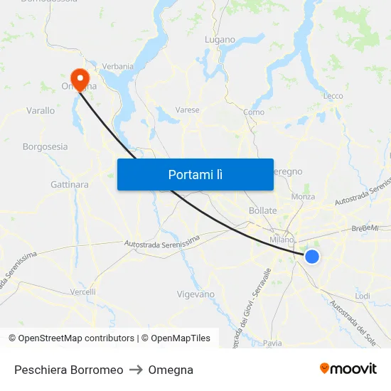 Peschiera Borromeo to Omegna map