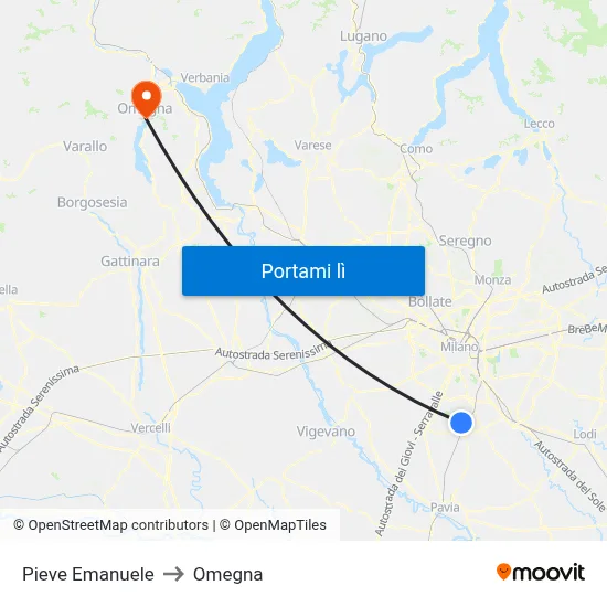 Pieve Emanuele to Omegna map