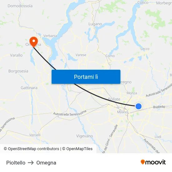 Pioltello to Omegna map