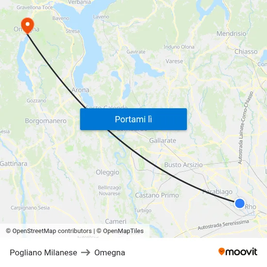Pogliano Milanese to Omegna map