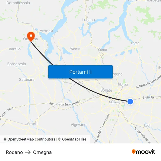 Rodano to Omegna map