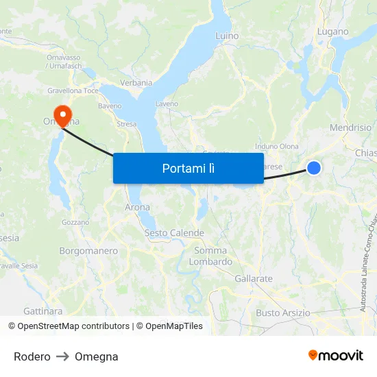 Rodero to Omegna map