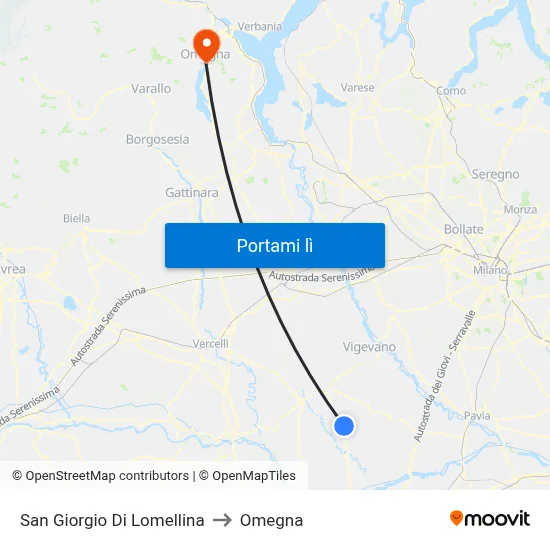 San Giorgio Di Lomellina to Omegna map