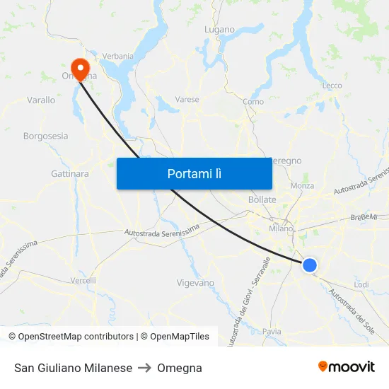 San Giuliano Milanese to Omegna map