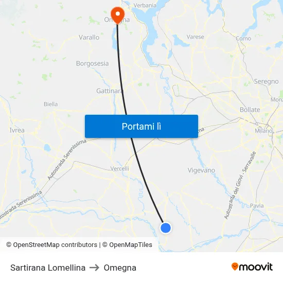 Sartirana Lomellina to Omegna map
