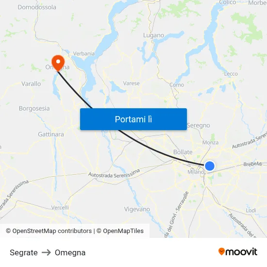 Segrate to Omegna map