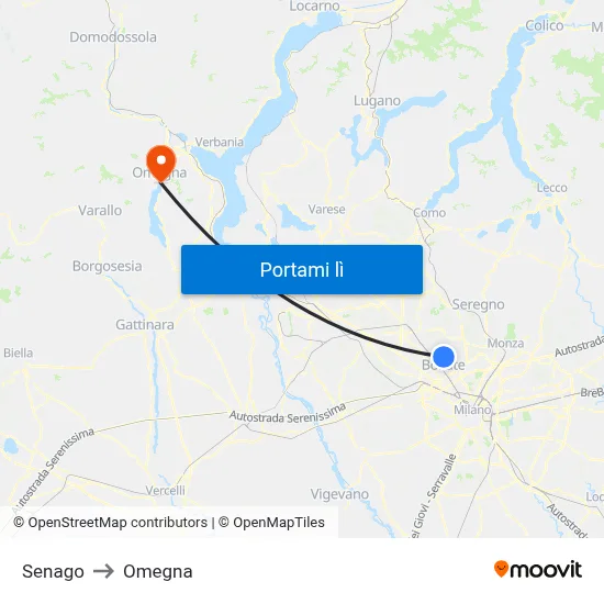 Senago to Omegna map