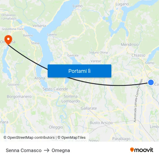 Senna Comasco to Omegna map