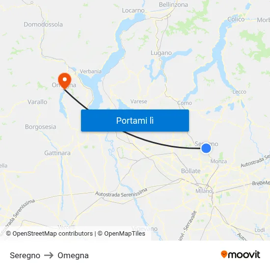 Seregno to Omegna map