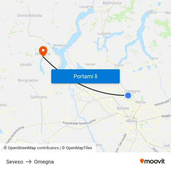 Seveso to Omegna map