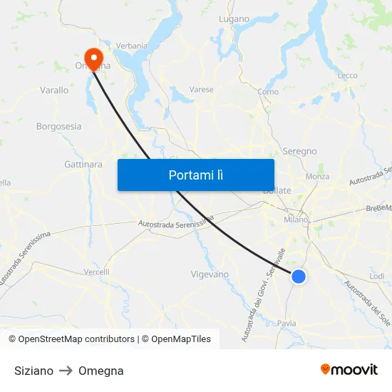 Siziano to Omegna map