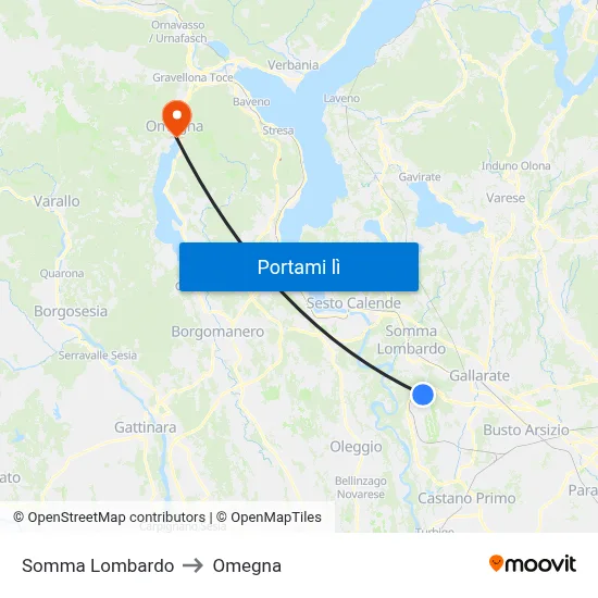 Somma Lombardo to Omegna map