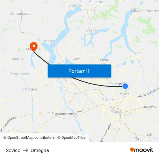 Sovico to Omegna map