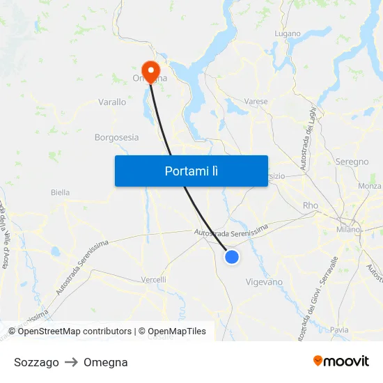 Sozzago to Omegna map