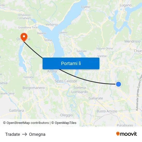 Tradate to Omegna map