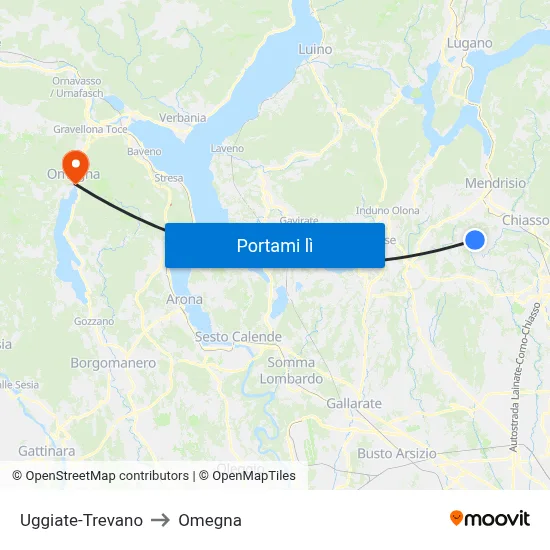 Uggiate-Trevano to Omegna map