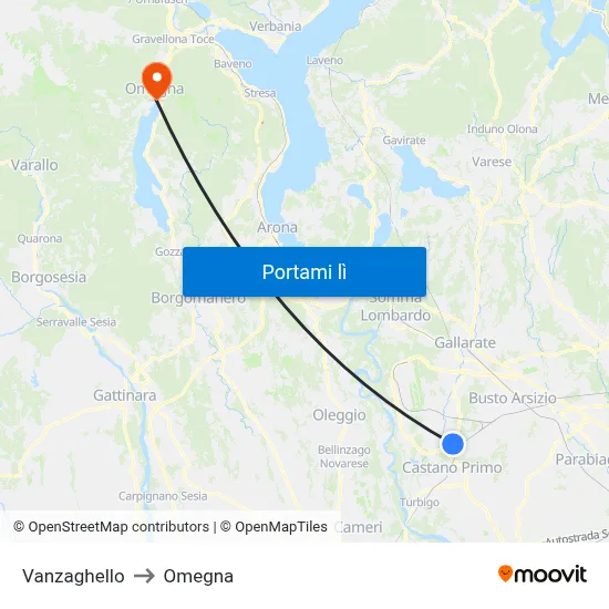 Vanzaghello to Omegna map