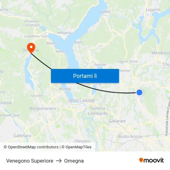 Venegono Superiore to Omegna map