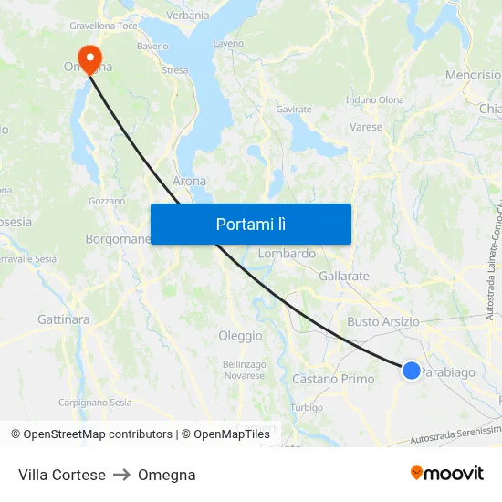 Villa Cortese to Omegna map
