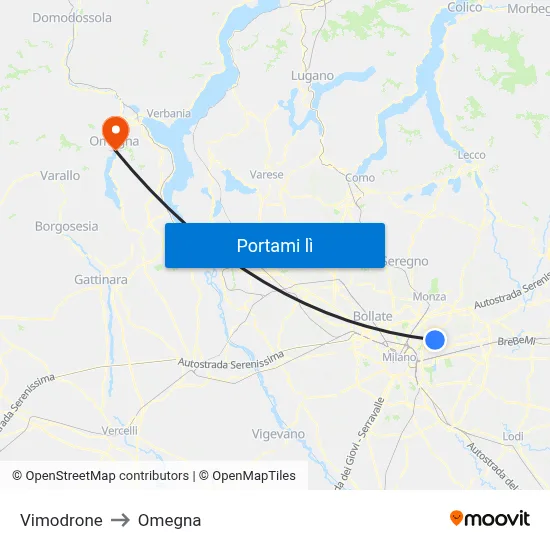 Vimodrone to Omegna map
