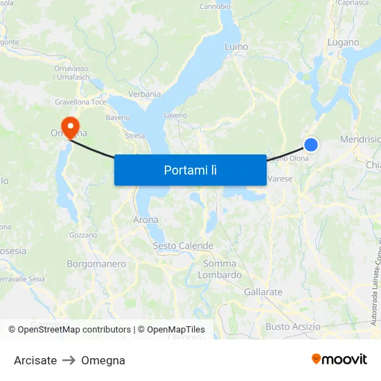 Arcisate to Omegna map