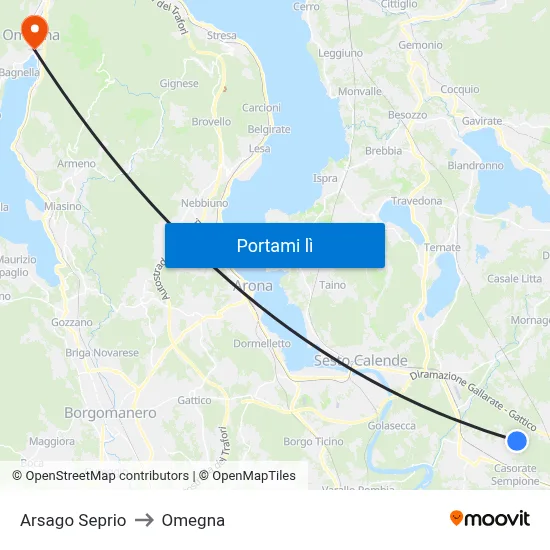 Arsago Seprio to Omegna map