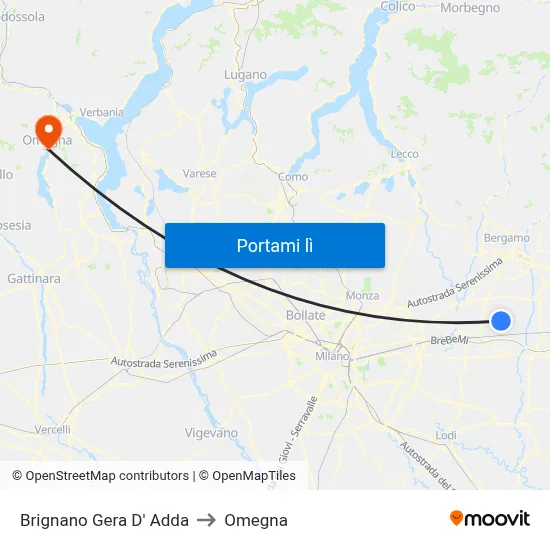 Brignano Gera D' Adda to Omegna map