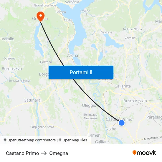 Castano Primo to Omegna map