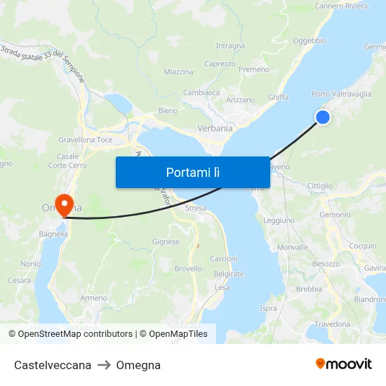 Castelveccana to Omegna map