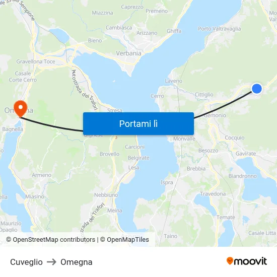 Cuveglio to Omegna map
