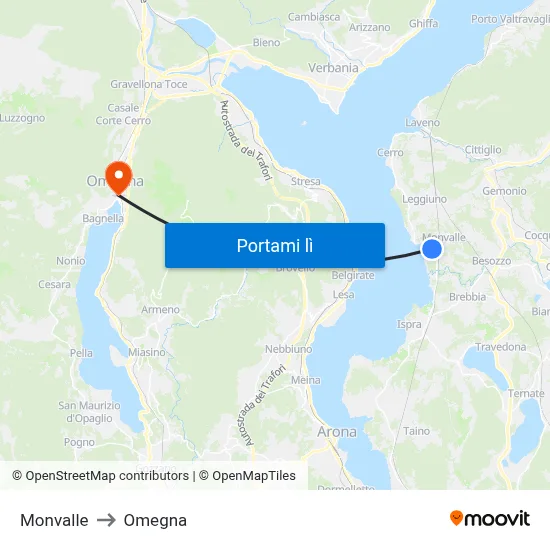 Monvalle to Omegna map