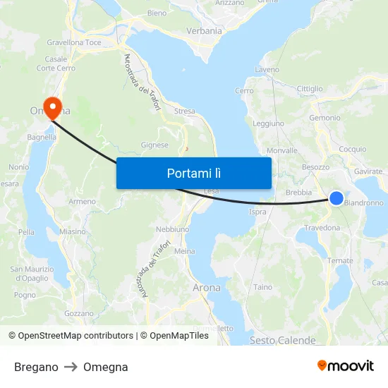 Bregano to Omegna map