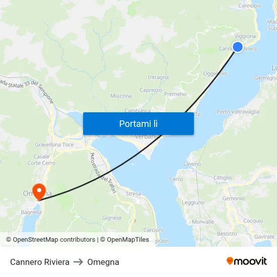 Cannero Riviera to Omegna map