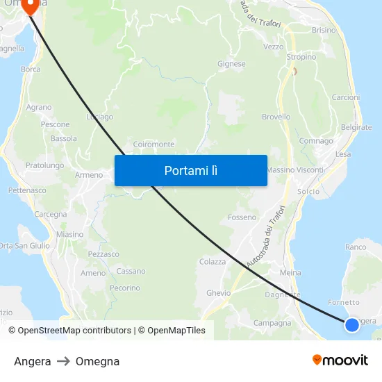 Angera to Omegna map