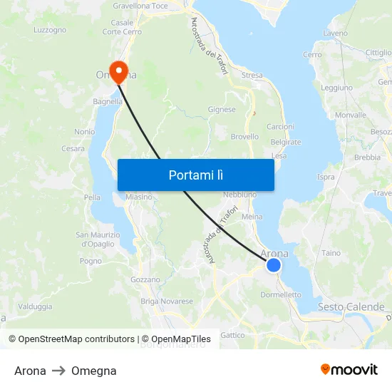 Arona to Omegna map