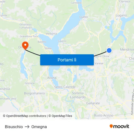 Bisuschio to Omegna map