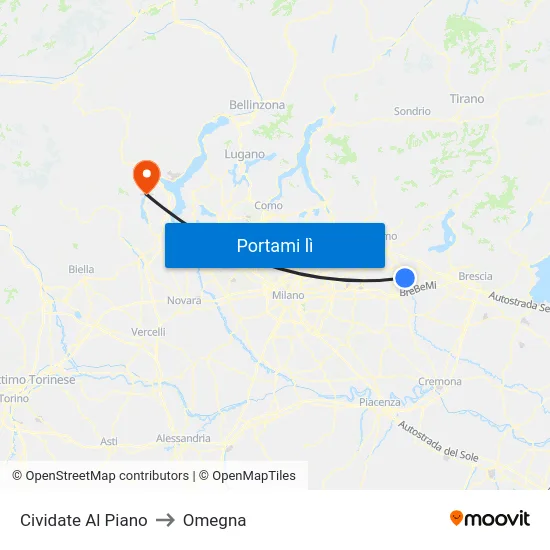Cividate Al Piano to Omegna map