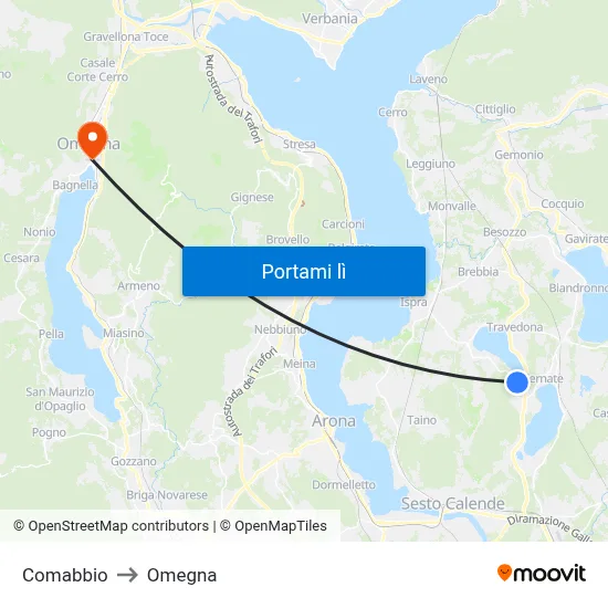 Comabbio to Omegna map