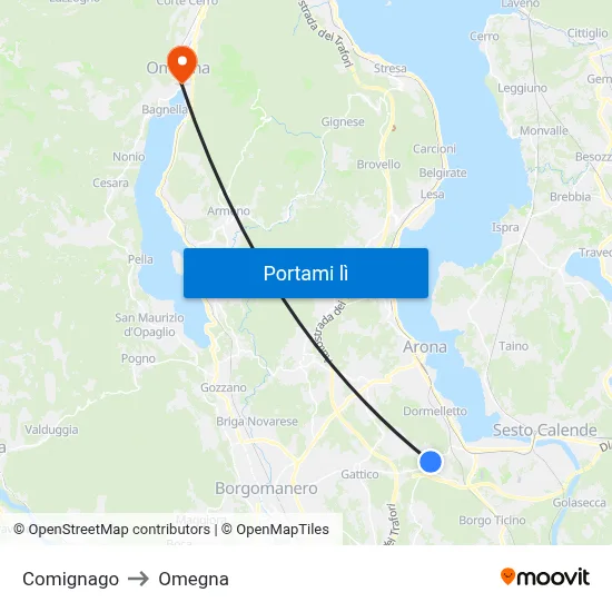 Comignago to Omegna map