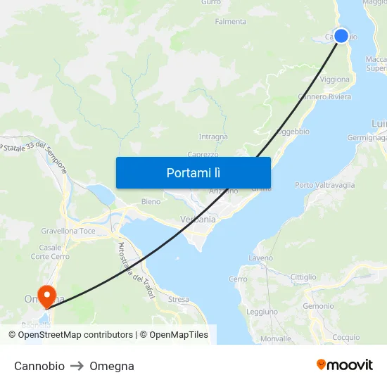 Cannobio to Omegna map