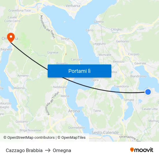 Cazzago Brabbia to Omegna map
