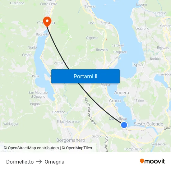Dormelletto to Omegna map