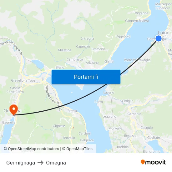 Germignaga to Omegna map