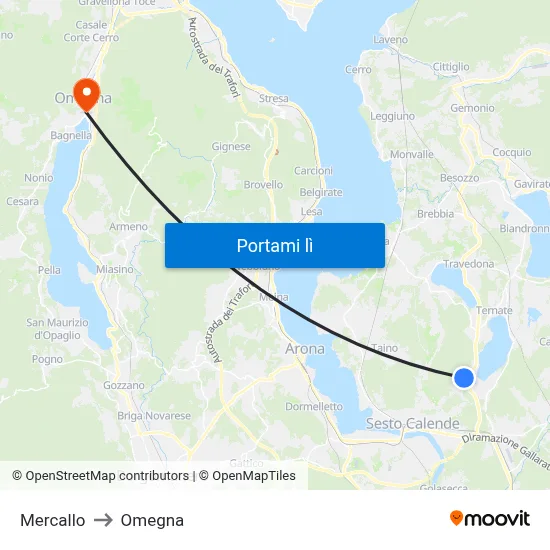 Mercallo to Omegna map