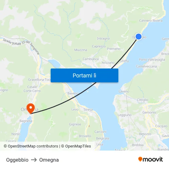Oggebbio to Omegna map