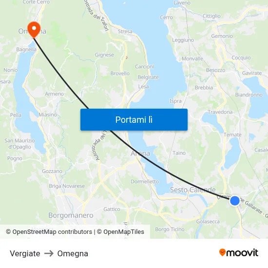 Vergiate to Omegna map