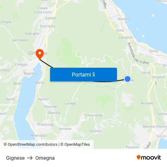 Gignese to Omegna map