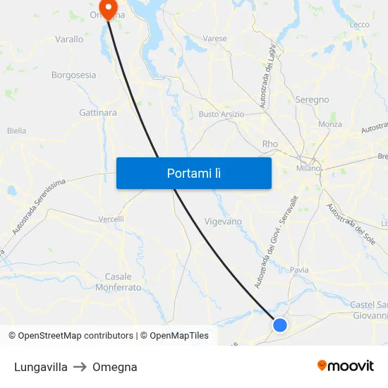 Lungavilla to Omegna map