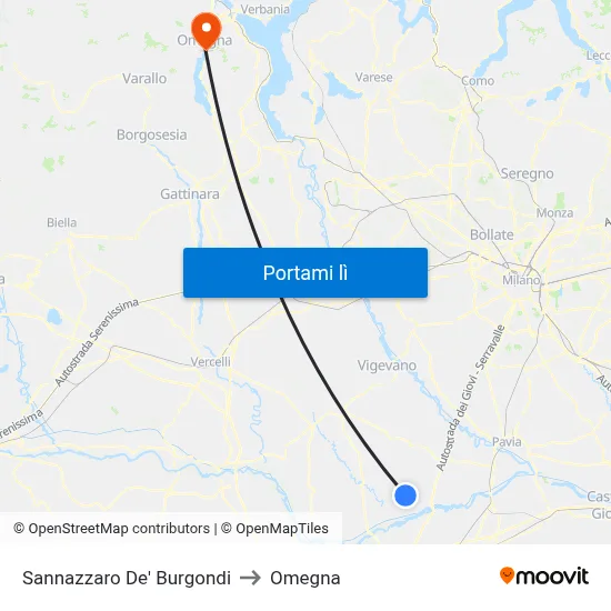 Sannazzaro De' Burgondi to Omegna map