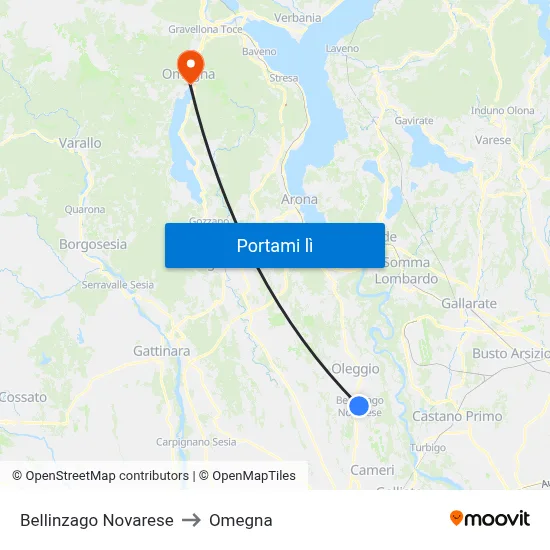 Bellinzago Novarese to Omegna map